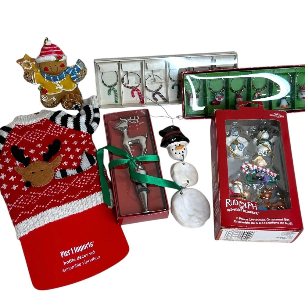 Colorful Christmas Mixed Lot Ornaments Wine Charms Bottle Stopper Bottle Sweater
